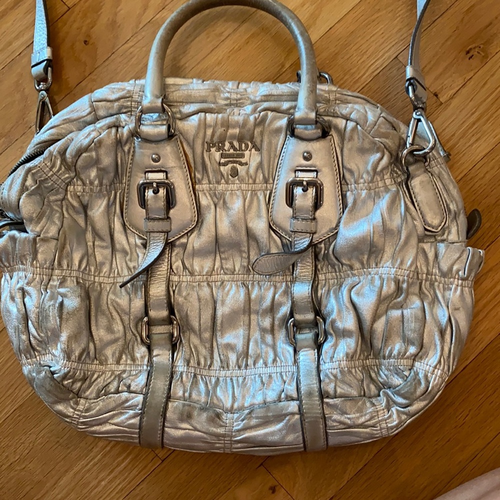 Silver Metallic Prada Handbag